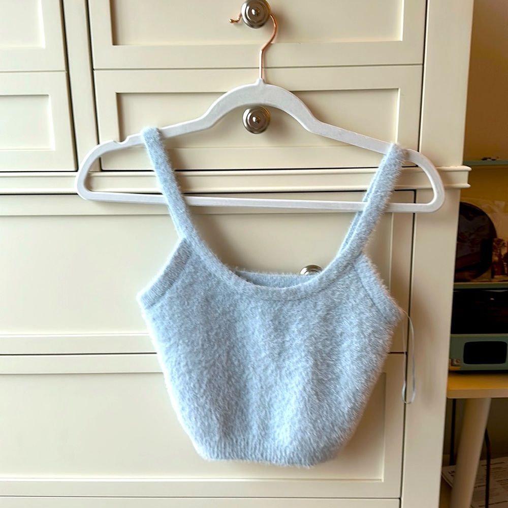 Light blue fuzzy tank top